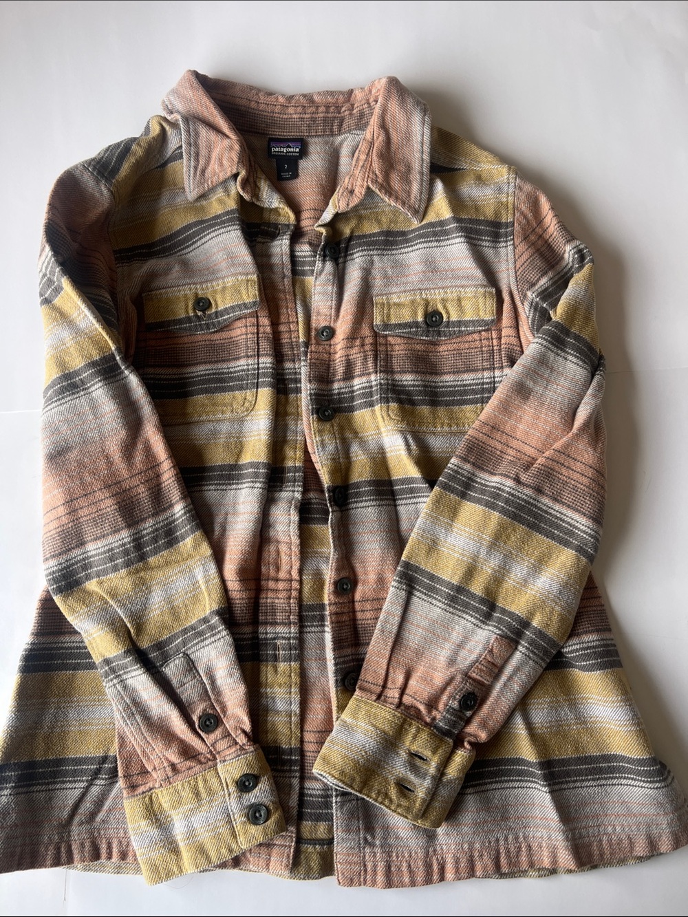 Patagonia Striped Flannel Shirt - Yellow, peach & Gray